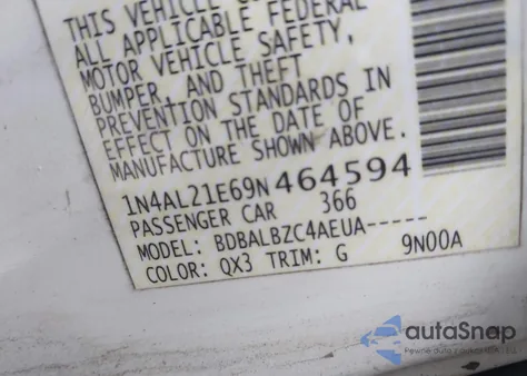 2009 Nissan Altima 2.5 S from USA, damaged, VIN 1N4AL21E69N464594
